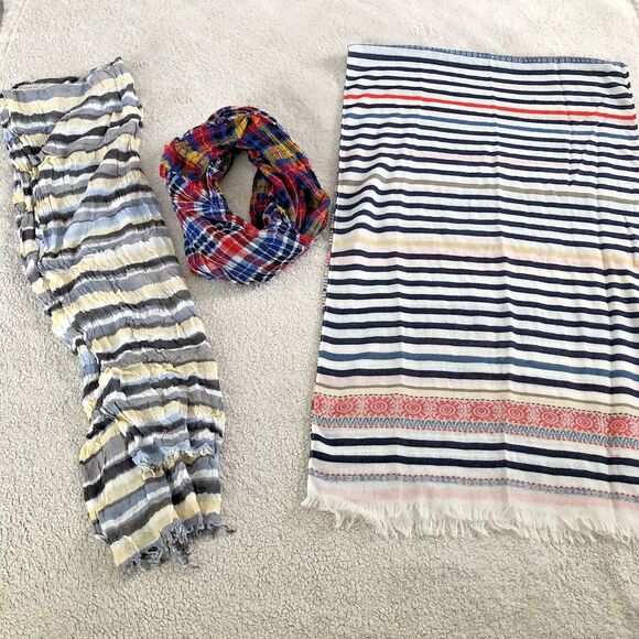Scarf Lot 3 Womens Scarves Infinity Reversible Plaid Rectangular Stripes Preppy - Picture 1 of 4
